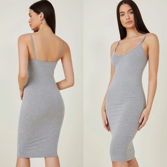 Dresses & Skirts - V neck cami strap midi dress heather gray